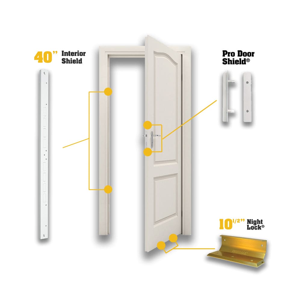 [MBU-SFR-20001] Door Armor PRO SafeRoom (Interior Door) Master Bundle w/ Night Lock (White, Brass)