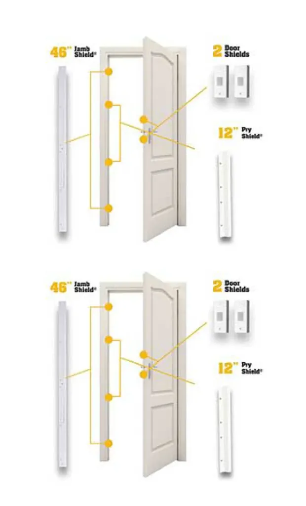 [REB-MIN-20002] Door Armor 2 Door Bundle - FREE Pry Shields! (White, No Hinge Protection, MINI Door Shields (2 Quarters Clearance))